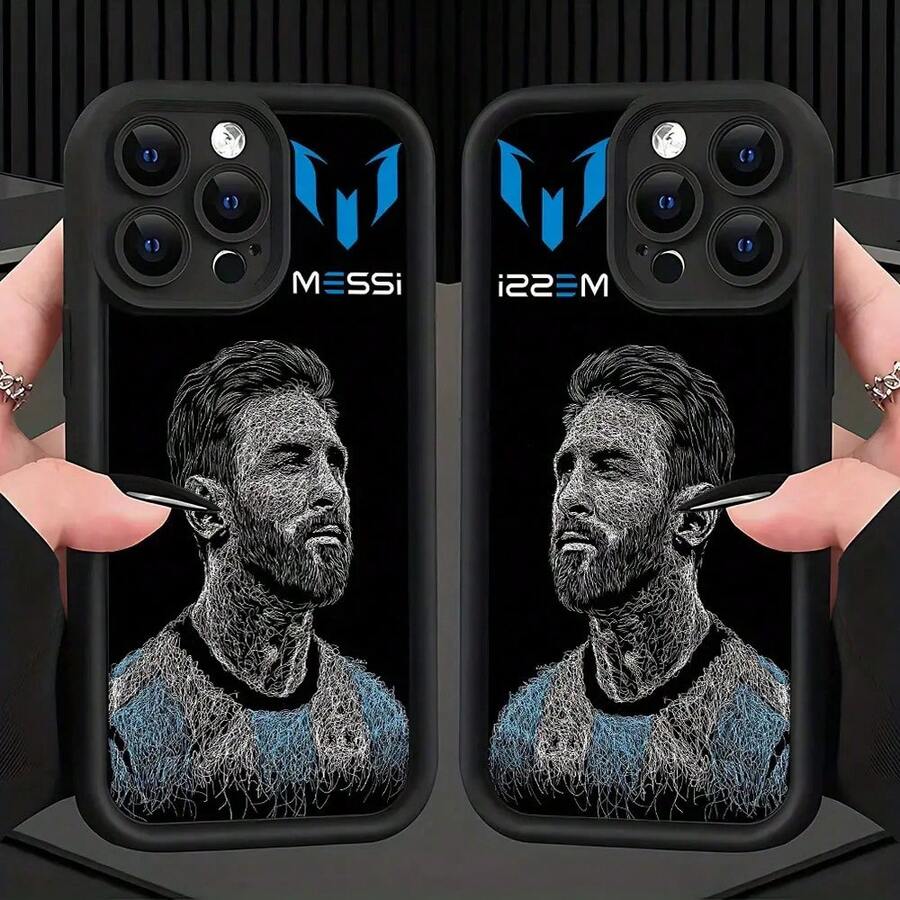 Great Football Player M-MESSI Phone Case Compatible With  17 16e 16 15 14 13 12 11 Mini Pro Max Air X XR XSMAX 8 7 Plus Shockproof Soft TPU Back Cover, Daily Use Case, Durable Material,  User, Fan Gift  17 Case Cover For  17 Pro Max - 混合顏色 - 查看 1