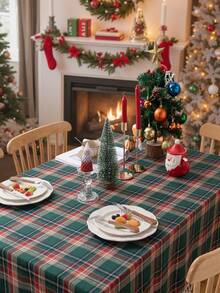 1 khăn trải bàn tua rua kẻ caro xanh lá cây, khăn trải bàn ăn hình chữ nhật dày phong cách đồng quê cổ điển, hoàn hảo cho sử dụng hàng ngày, ngày lễ, Giáng sinh, họp mặt gia đình, tiệc sinh nhật, đám cưới, trang trí nhà cửa - màu xanh lá - Xem 8