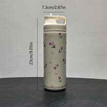 1 garrafa de água isolada a vácuo de aço inoxidável de 550 ml/18,6 oz, com tampa flip à prova de vazamentos, caneca de viagem com padrão de laço e tulipa - adequada para academia, atividades ao ar livre, uso no carro, lavagem à mão, reutilizável, presente para mulheres e meninas, padrão divertido, garrafa de água esportiva