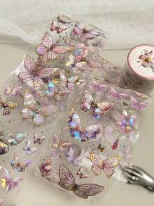 1 卷 1 米复古铝箔激光蝴蝶装饰 PET 胶带，DIY 剪贴簿贴纸材料 - 彩色 - 查看 1