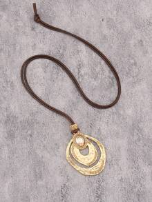 1 pieza Collar largo con colgante ovalado de aleación minimalista, collar gargantilla bohemio vintage con decoración de rhinestone, accesorio versátil para vestidos, regalo del Día de San Valentín para novia/maestra - rosario - Ver 12