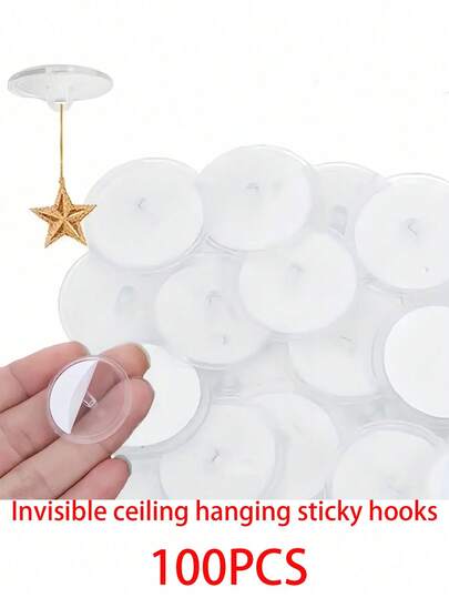 50/100 piezas Mini ganchos adhesivos transparentes, ganchos para banderines de fiesta de Navidad sin costuras, ganchos de almacenamiento en pared, accesorios de decoración de fiesta, ganchos de decoración del hogar DIY, ganchos de techo, son excelentes regalos de decoración, regalos de Navidad, regalos de vuelta al colegio, regalos del Día de San Valentín, accesorios de decoración de Año Nuevo, accesorios de decoración de fiesta