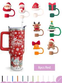 2/8 piezas Cubiertas de pajita navideñas, Cubiertas de pajita reutilizables, Lindos tapones para pajitas de taza, Cubiertas de pajita de silicona sin plástico, Cubiertas de pajita kawaii para fiestas