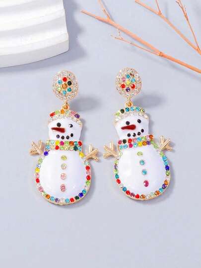 1 Pair Fashionable Colorful Snowman Earrings, Suitable For Women On Any Occasion, Christmas Gift