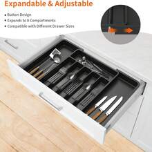 LMstarz Vassoio Portaposate Regolabile Nero | Espandibile 33-57cm per Cassetti | 8 Scomparti, Grande Capacità | Organizzatore Utensili Cucina Facile da Pulire - nero - Visualizzare 8