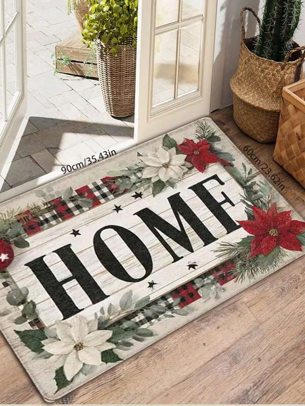 1pc Welcome Letter & Heart Printed Doormat, Patterned Carpet, Christmas Home Decor Mat - Floral And Plaid Rug, Suitable For Kitchen And Bathroom Decor, A Decorative Mat For Bedroom Entrance, Fun Printed Mat, Bathroom Rug, Best For Christmas, Multi-Room Mat (Christmas Plaid/Shell/Wreath), Throw Area Rug Modern Stylish Carpet