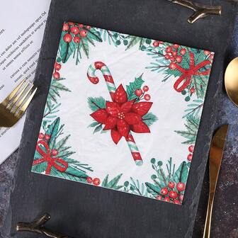 20pcs 33*33cm Double-Layered Colorful Christmas Print Napkins, Christmas Gift Printing Design, Suitable For Home Party Christmas Napkins