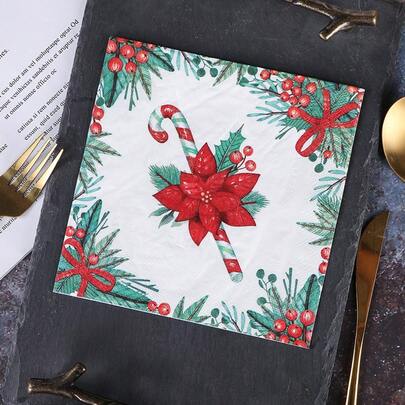 20pcs 33*33cm Double-Layered Colorful Christmas Print Napkins, Christmas Gift Printing Design, Suitable For Home Party Christmas Napkins