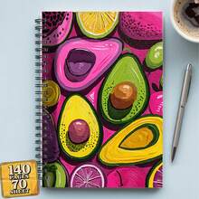 Avocado Themed A5 Spiral Notebook - Cute Avocado Cover, Paired With Lime And Kiwi Patterns, Pink-Green Inner Pages Suitable For Diary, School, Office, Gifts - Adult Portable Compact Diary, Art Stationery, Notebook, Notebook And Diary, Diary, Diary Planner, Reading Log, Writing Notebook, School Notebook, Christmas Notebook