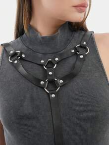 Leather Cage Bra Harness,Casual Chest Bra Harness PU Leather,Festival Club Wear,Leather Chest Harness For Women - Black - View 11