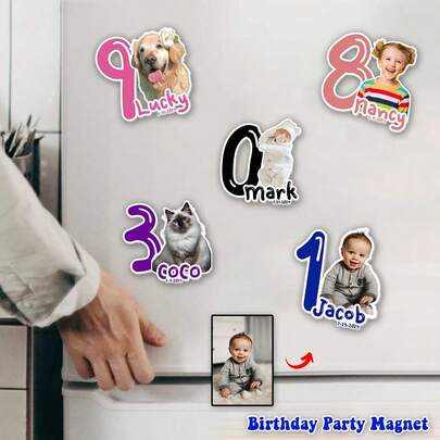 1 Stück/2 Stücke/3 Stücke/5 Stücke personalisierte Baby Geburtstags Party Geschenk Magnete, individuelle Foto Kühlschrankmagnet, Geburtstaggeschenke