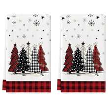 [Christmas Decorations] 2Pcs/4Pcs Red Black Buffalo Plaid Snowman Xmas Trees Christmas Kitchen Towels Dish Towels, 16x24 Inch Daily Buffalo Plaid Winter Room Funky Home Decoration Hand Towels