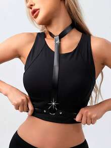 PU Leather Bra Harness Casual PU Leather Body Harness Belt Halloween Accessories Belt Adjustable Valentine's Day Gift - Black - View 3