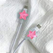2/4pcs Cartoon Transparent Star Pattern Cable Protector, Candy Macaron Colors, Cute & Fashionable Design Protector, Acrylic Material, Protect Charging Head, Earphone, Phone Cables From Breaking, Extend Data Cable Lifespan, Compatible With IPhone 20W Fast Charging Cable - Multicolor - View 14