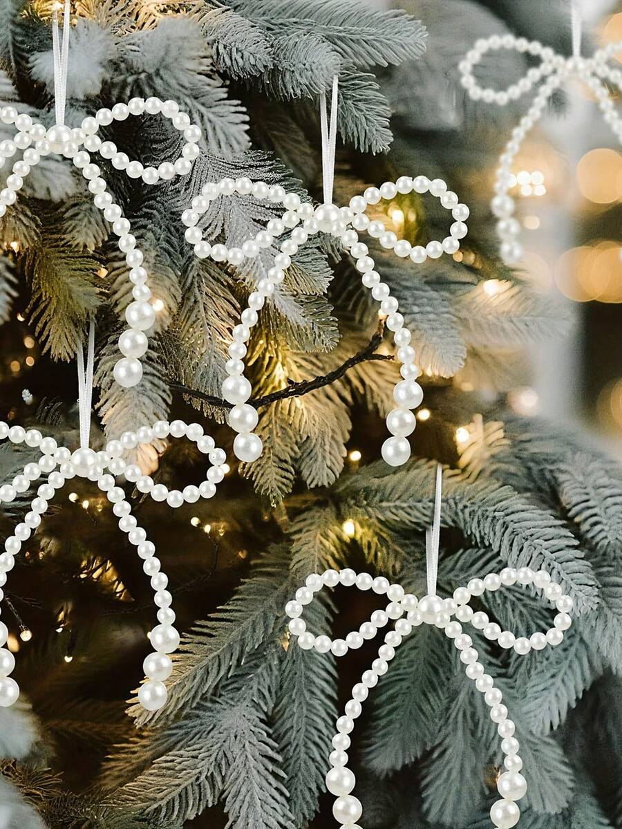 Bộ nơ trắng thanh lịch dùng trang trí cây thông Noel - Với điểm nhấn lấp lánh, hoàn hảo cho vòng hoa, gói quà và trang trí đám cưới, đồ trang trí Giáng sinh - Nhiều màu - Xem 1