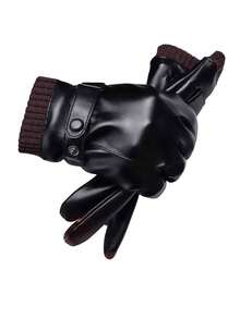 Guantes de moto de invierno cálidos, guantes impermeables con pantalla táctil, guantes de piel de PU de unicolor accesorios para calentadores de manos de invierno