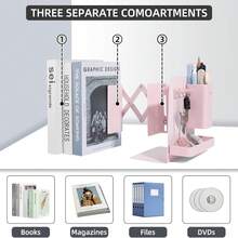 A Set Of Sturdy, Durable, Multifunctional Retractable Bookends With Pen Holder Hooks And Storage Boxes, 6-Piece Folding Space-Saving Desktop Storage Rack, Thick Partition Metal Book Storage Rack - Pink - View 5