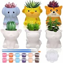 6 Sets Paint Your Own Ceramic Animal Succulent Planters Paintable Animal Ceramic Small Figurines Unpainted Succulent Pots With Drainage Hole Adults - Động vật đáng yêu - Xem 2