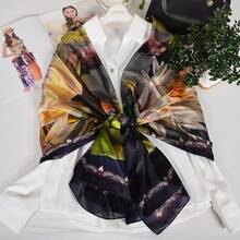 100% Mulberry Silk Scarf For Women Lightweight Long Scarves Beach Wraps Cover Up -Travel Photography Scarfhalloween - 紫藍蓮花 - 查看 7