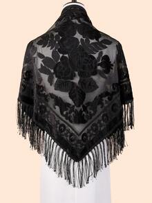 1pc Women's Vintage Velvet Tassel Jacquard Shawl Scarf, Fashion Triangular Scarf For Women Suitable For Dresses, Parties, Dancing, Keeping Warm And Slimming In Autumn/Winter