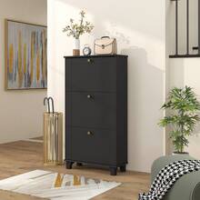 HOMCOM Narrow Shoe Cabinet With 3 Flip Drawers, Modern Shoe Storage Cabinet With Adjustable Shelves For Entryway, Hallway, Holds 12 Pairs Of Shoes, Black - Black - View 8