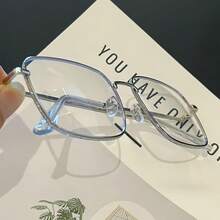 1 Piece Shiny Large Frame Fashion Decorative Glasses, Unisex - Relieve Eye Fatigue And Screen Glare, Including Computer, TV, Mobile Phone, And Gaming Devices.Fashion Glasses, Y2K Design, Selfie And Live Streaming Photo Props, Screen Protection,  Glasses, Lightweight Frames, High-Quality Lenses, Photo Props Accessories, Social Media Influencer Must-Have - 金色的 - 查看 2