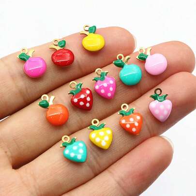 10-20pcs Enamel Cherry Apple Strawberry Fruit Charms Pendant 11x8mm Stainless Steel DIY Jewelry Making Accessories Supplies