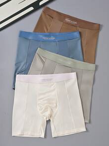 4 Packs Men's Flatfoot Underwear With Ice Silk, High-End Luxury Mesh Pore-Padded Breathable Four-Cornered Long Leg Pants