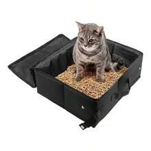 Caja de porttil para gatos con tapa con cierre, caja de de viaje plegable, sin fugas, sin olor, impermeable, fcil de llevar, fcil de usar en hoteles, automviles - Negro oscuro - Ver 2