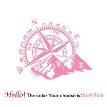 Pegatina de coche de brújula de montaña genial, calcomanías de vinilo para coche, pegatinas de brújula para ventana de auto, decoración de pegatinas de coche - Rosa suave - Ver 9