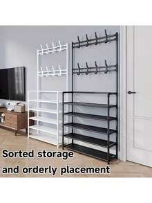 1pc Heavy Duty Portable Garment Rack With Dual Hanging Rods & Hat Hooks - Rolling Clothes Rack, Space-Saving Design For Bedroom, Living Room, Laundry Room - Sturdy Metal/Plastic Construction, Easy Mobility & Storage - Ideal For Home, Travel, Durable Independent Wardrobe Organizer