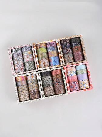 8卷/盒 几何美感和纸胶带 遮蔽胶带，笔记本装饰胶带，愈合花卉图案，带衬里分区，易撕易贴，是计划爱好者的特别礼物，也适合赠送给朋友和同学，用于装饰手工艺品。开学季，情人节，