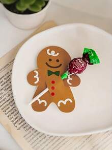 100pcs Christmas Gingerbread Man Lollipop Cards, Christmas Lollipop Decoration Cards, No Candy Included, Christmas Themed Creative Design DIY Christmas Party Decoration Paper Cards, Suitable For Candy Gifts, Christmas Party Decorations, Lollipop Paper Card DIY Decorations, Christmas Party Gifts And Supplies - Brown - View 4