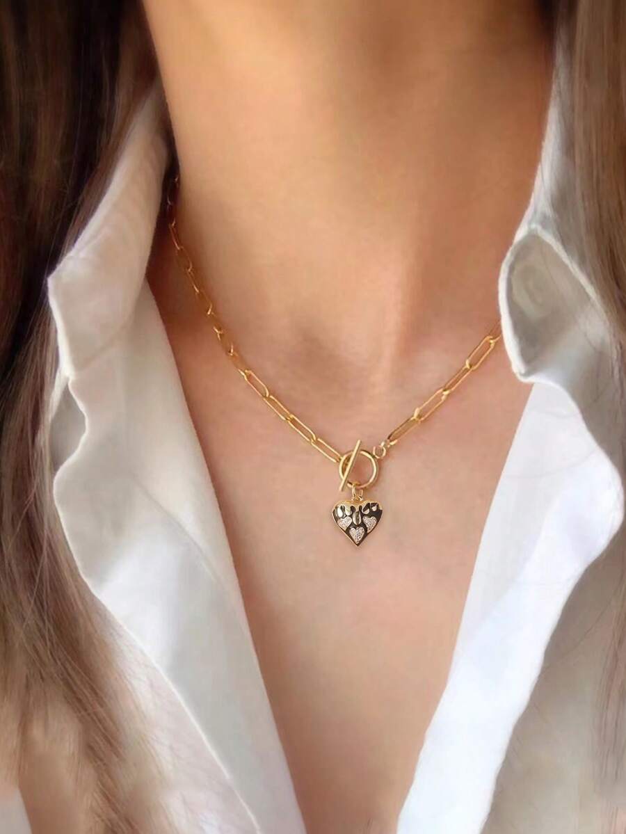 Tkool Dây chuyền kẹp giấy vuông bằng đồng thời trang độc đáo có mặt trái tim - Vàng - Xem 1