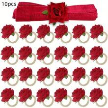 10pcs Rose Napkin Rings For Valentine's Day, Artificial Rose Napkin Rings, Handmade Flower Napkin Rings, Fake Rose Flower Napkin Rings For Wedding Table Decor, Suitable For Valentine's Day Party