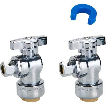 SUNGATOR 2-Pack Angle Stop Valve, Angle Water Shut Off Valve 1/2 X 1/4 Inch Compression, Toilet Water Shutoff, 1/4 Turn, No Lead Brass Push To Connect Plumbing Fitting, Pushfit, PEX Pipe, Copper, CPVC