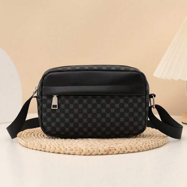 1 pieza Bolso de hombro minimalista liso para hombres, bolso cruzado de material de PU, bolso cuadrado casual versátil y ligero, correa ajustable para bolso de pecho/cintura para hombres