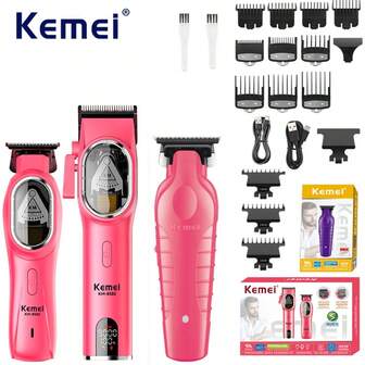 Kemei 科美 KM-8052+KM-2299 专业男士无线理发器套装 | 充电式理发器和修剪器套装，配备 DLC 刀片和 13 个导梳 | 适用于家庭理发、修剪胡须、造型和身体护理 | 完整套装 | 持久电池