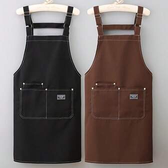 高品质耐用涤纶帆布围裙 - 可调节领口和胸袋设计 - 适用于厨房、咖啡店、餐厅 - 男女通用工作服（黑色和棕色） - 厨房设备
