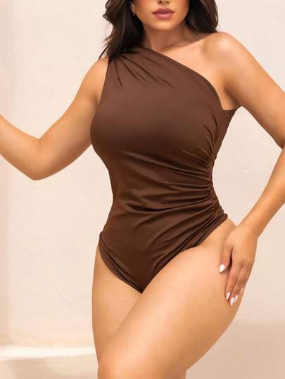 Body um Ombro Só com Drapeado Lateral