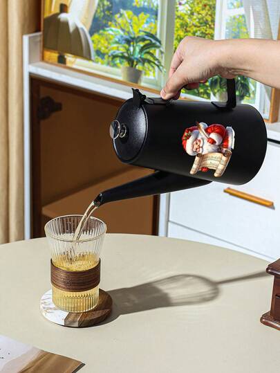 1pc Christmas Stainless Steel Thickened Teapot/Coffee Pot With Filter, Suitable For Tea, Coffee, Milk, Fruit Juice, Outdoor, Wedding, Party, Gift, Birthday, Christmas