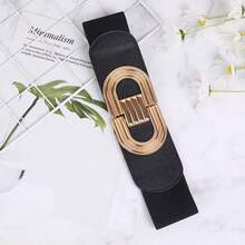 Cinturón de cintura para disfraz de Halloween, cinturón ancho negro con hebilla ovalada dorada de lujo, cinturón vintage, accesorio de moda