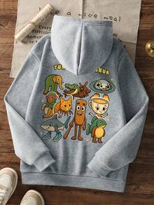 1pc Tween Boy Casual Printed Pullover Sweatshirt, Thermal Lined, Long Sleeve, Autumn/Winter