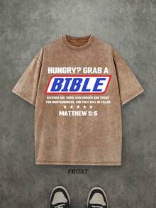 HUNGRY? GRAB A Unisex Washed Christian Shirt, Christian Scripture T-Shirt, Vintage Retro Washed Shirt Single-Sided Printed (230 Heavyweight Pure Cotton T-Shirt)  High Quality Christian T-Shirt, Christian Gifts, Men's And Women's Shirts, Comfortable, Fashion Christian Shirt, Street Style Pure Cotton Fall Shirt - Cà phê nâu - Xem 1