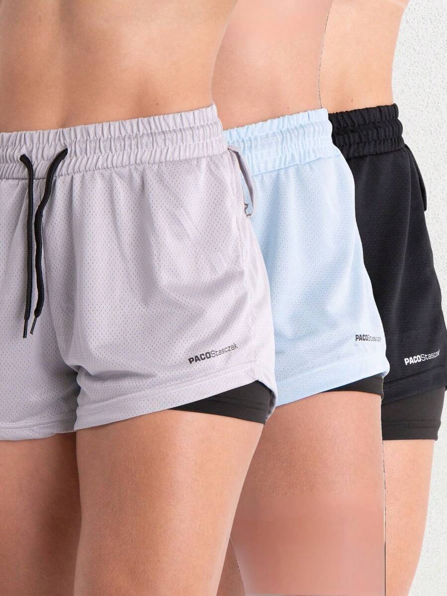 Women's 2-In-1 Dryfit Gym Shorts Kit: 3 Double Shorts For Training, Hiking And Other Sports - 黑色+藍色+灰色 - 查看 1