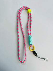 1pc Colorblock Creative Long Lanyard, Rose Red - Hot Pink - View 2