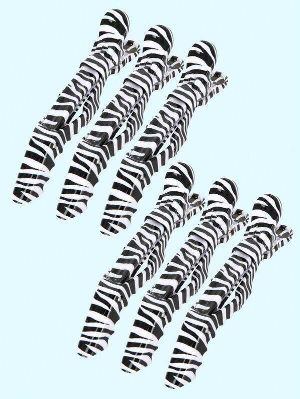 6pcs/Pack Elastic Zebra Stripe Alligator Hair Clips, Hair Styling Tools,Gifts,Travel,Gifts For Women,Hair Stuff,Stocking Stuffers