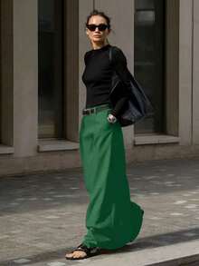 Saia longa elegante de cor sólida feminina plus size