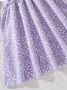 Left Mama Elegant Casual Ditsy Floral Long Sleeve Dress For Teen Girl Spring/Autumn - Purple - View 6