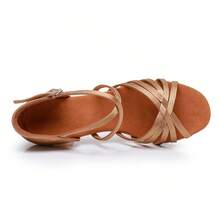 5cm And 7 Inch High Heel Women's Brown Dance Shoes, Soft, Lightweight, Comfortable, Professional Latin Dance Shoes, Satin Material, Suitable For Ballroom, Party, Wedding, Jazz, Rumba, Tango, Salsa Practice, Performance And Indoor Sandals - Apricot - View 3